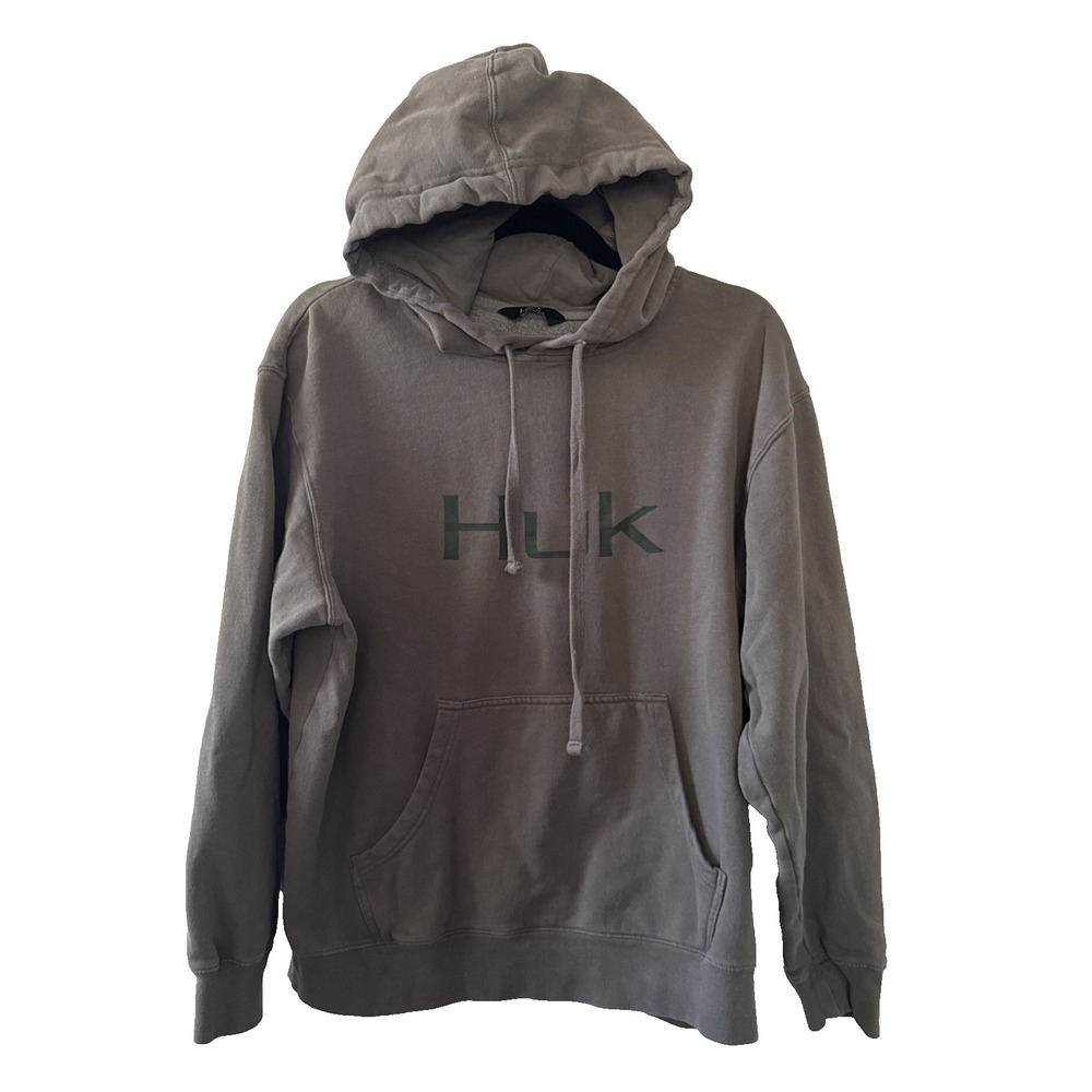 Huk Hoodie Sweatshirt Men Medium Pullover Olive Green Fleece Logo